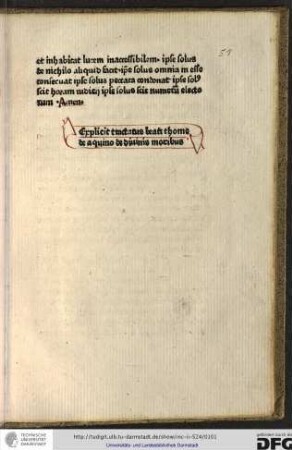 Explicit tractatus beati Thome de Aquino de divinis moribus.