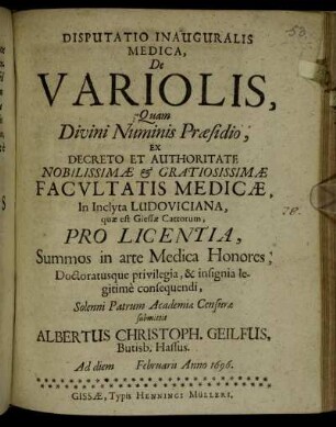 Disputatio Inauguralis Medica, De Variolis