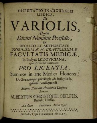 Disputatio Inauguralis Medica, De Variolis