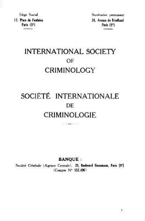 Société Internationale de Criminologie - International Society of Criminology
