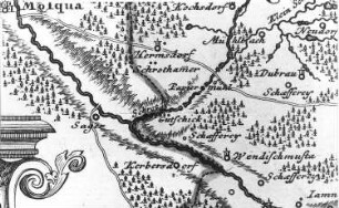 Krauschwitz-Sagar. Karte von Schlesien, Gebiet von Sagan, Homann, Nürnberg 1736 (Sign.: VII 125)