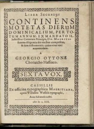 Georg  Liber secundus continens motetas dierum dominicalium ... Sexta Vox