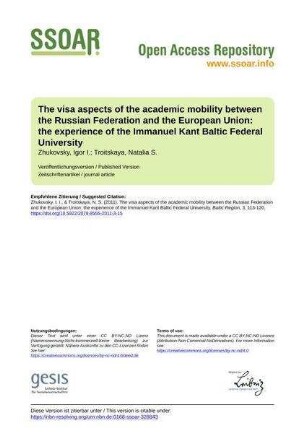The visa aspects of the academic mobility between the Russian Federation and the European Union: the experience of the Immanuel Kant Baltic Federal University