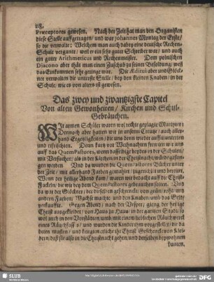 Das zwey und zwantzigste Capitel Von alten Gewonheiten, Kirchen und Schul-Gebräuchen