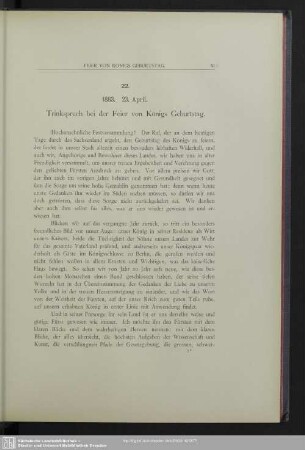 22. 1883. 23. April. Trinkspruch bei der Feier von Königs Geburtstag