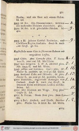 [Kupferstiche] (Boehmius - Oeser; Nr. 3995-4018)