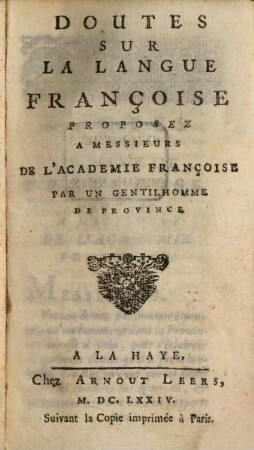 Doutes sur la langue Françoise