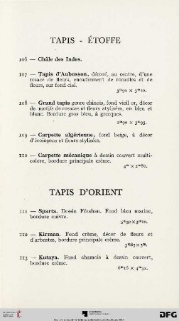 Tapis d'orient (Nr. 111-158)