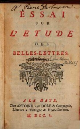 Essai sur l'étude des belles lettres