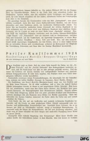 16: Pariser Kunstsommer 1924 : Ausstellungen Matisse /
