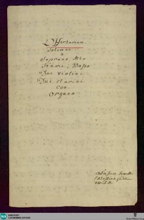 Cor meum tibi dedo - Don Mus.Ms. 1466 : V (4), orch, org; G