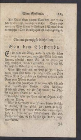 Ein und zwanzigste Abtheilung. Von dem Ehestande