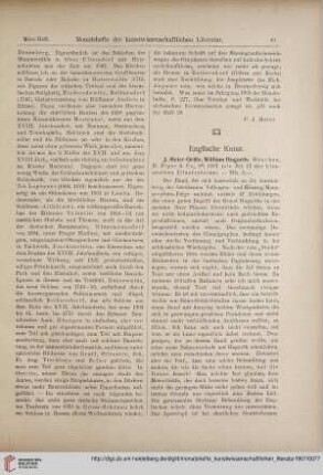 [Rezension von: J. Meier-Gräfe, William Hogarth]