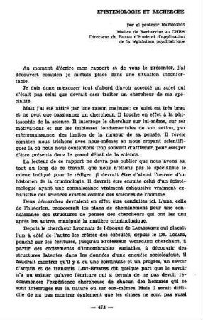 473-508, Epistemologie et recherche