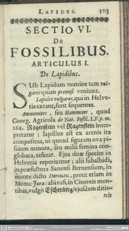 Sectio VI. De Fossilibus