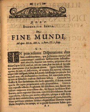 Disp. theol. VI. de fine mundi, ad Apoc. 22, 11 ...