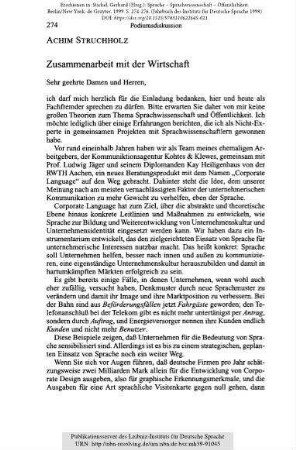Zusammenarbeit mit der Wirtschaft. Podiumsdiskussion