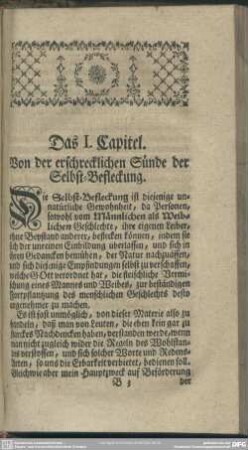 Das I. Capitel. Von der erschrecklichen Sünde der Selbst-Befleckung