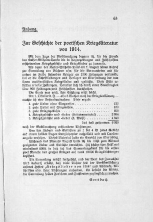 Anhang. Zur Geschichte der poetischen Kriegsliteratur von 1914.