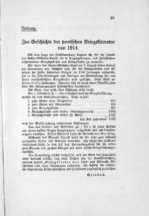 Anhang. Zur Geschichte der poetischen Kriegsliteratur von 1914.