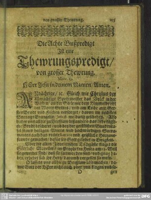 Die Achte Bußpredigt Ist eine Thewrungspredigt, von grosser Thewrung