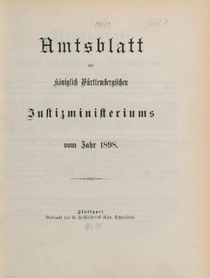1898: Amtsblatt des Württembergischen Justizministeriums