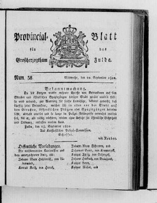 Num. 38, Ausgabe vom 20. September 1820