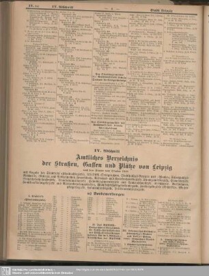 IV. Abschnitt. Amtliches Verzeichnis der Straßen, Gassen und Plätze von Leipzig