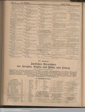 IV. Abschnitt. Amtliches Verzeichnis der Straßen, Gassen und Plätze von Leipzig