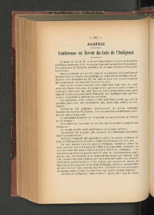 Algérie. Conférence en faveur du Code de l'Indigénat.
