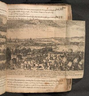 Eingeklebter Kupferstich von Peter Isselburg: Stückschießen, Nürnberg 1614