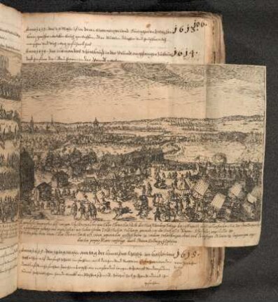 Eingeklebter Kupferstich von Peter Isselburg: Stückschießen, Nürnberg 1614