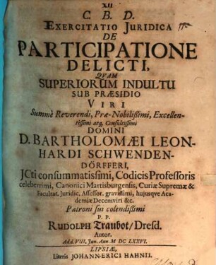 Exercitatio Iuridica De Participatione Delicti