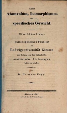 Über Atomvolum, Isomorphismus und specifisches Gewicht