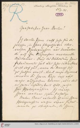 Briefe von Johann Adolf Repsold an Max Wolf: Brief von Johann Adolf Repsold an Max Wolf