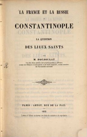 La France et la Russie à Constantinople : La question des lieux saints