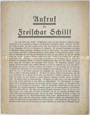 Flugschrift zu den Zielen der "Freischar Schill" mit Mitgliederwerbung