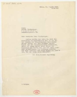 Brief an Lothar Windsperger : 16.08.1929