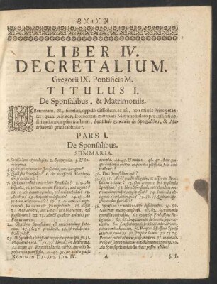 Titulus I. De Sponsalibus, & Matrimoniis