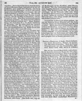 Bonaparte, L.: Denkwürdigkeiten Lucian Bonaparte's, Prinzen von Canino. Nach d. Pariser Originalausg. aus d. Franz. übers. T. 1. Leipzig; Darmstadt: Leske 1836