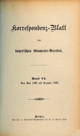 Correspondenz-Blatt des Bayerischen Geometervereins. 6. 1888/89