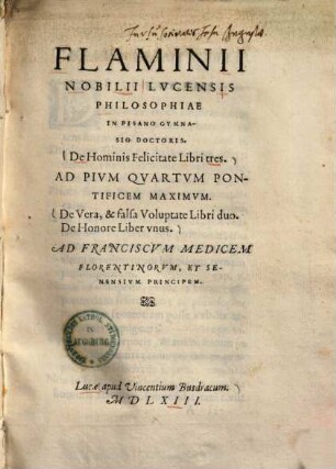 De hominis felicitate : libri tres ...
