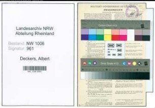 Entnazifizierung Albert Deckers , geb. 25.10.1907 (Maler)