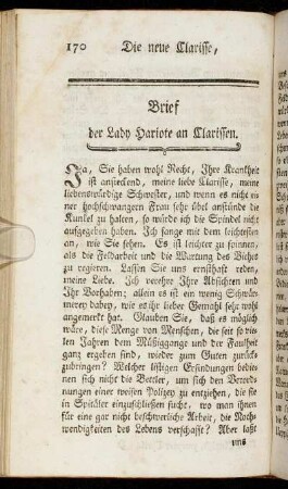 Brief der Lady Hariote an Clarissen. - Brief der Frau Derby an Clarissen.