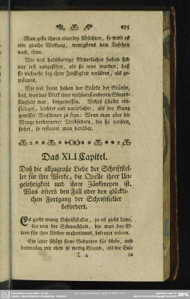 Das XLI. capitel. Daß die allzugroße Liebe der Schriftsteller für ihre Werke, die Quelle ihrer Ungelehrigkeit und ihrer Zänkereyen ist