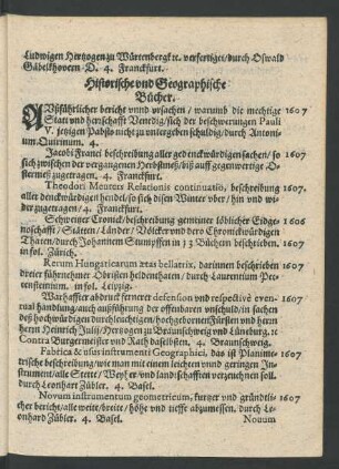 Historische und Geographische Bücher.