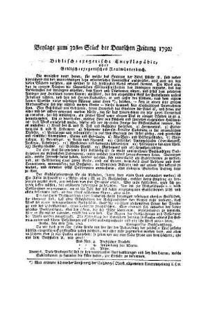Beylage zum 32ten Stück der Deutschen Zeitung 1792