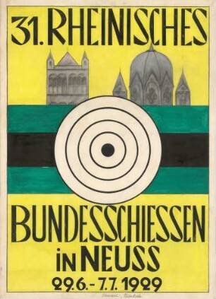 Festplakat Rheinisches Bundesschießen Neuss 1929 Originalentwurf