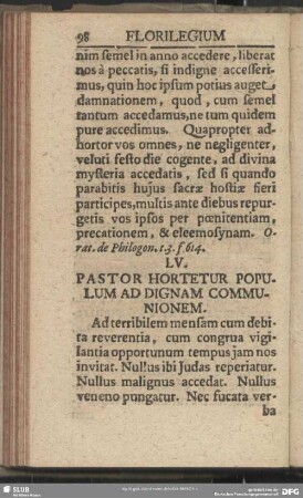 LV. Pastor Hortetur Populum Ad Dignam Communionem