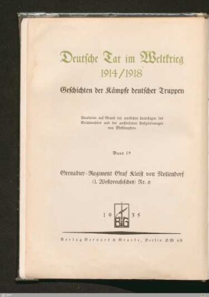 Titelblatt der Reihe - Deutsche Tat im Weltkrieg 1914/1918